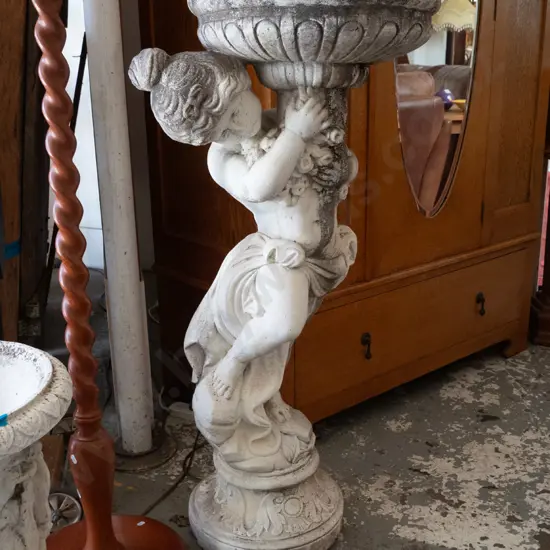 tall cast concrete bird bath H-1120 Diam 420