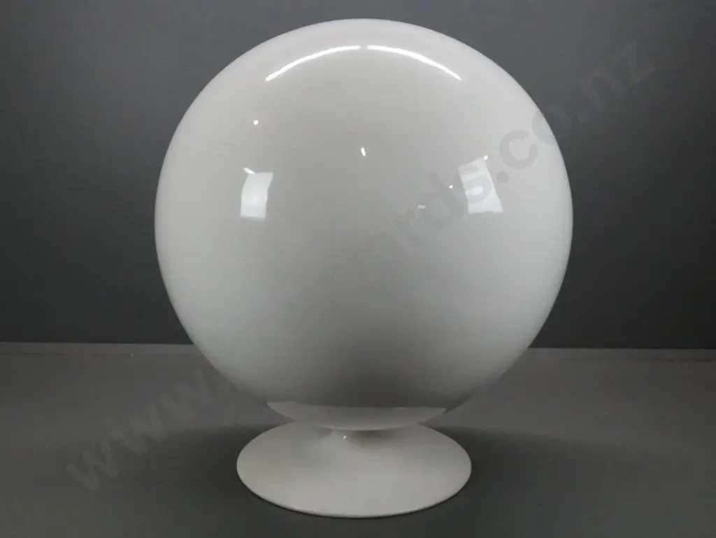 retro style white finish fibreglass globe or ball chair with black upholstery - minor cracking/dents to Image 1++