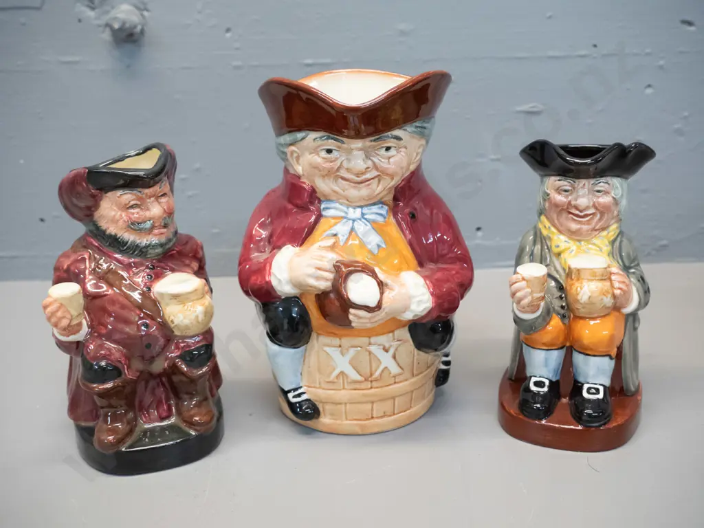 3 Royal Doulton character jugs - Happy John, Falstaff and Toby H-160 W-130 Image 1++