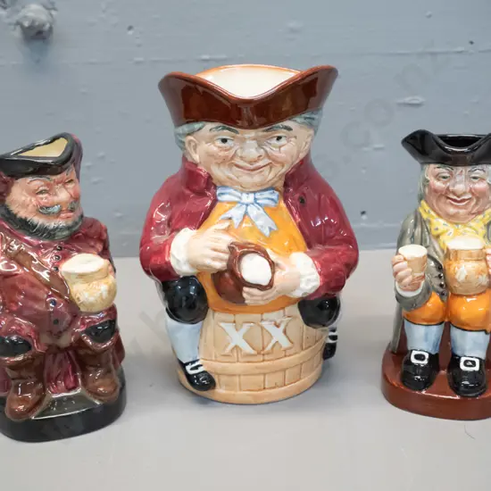 3 Royal Doulton character jugs - Happy John, Falstaff and Toby H-160 W-130