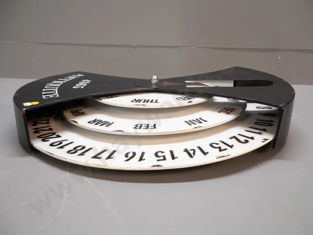 reproduction metal cased wall hanging calendar with 3 rotating metal discs - with Bear & Fox tag H500 W490 Image 1++