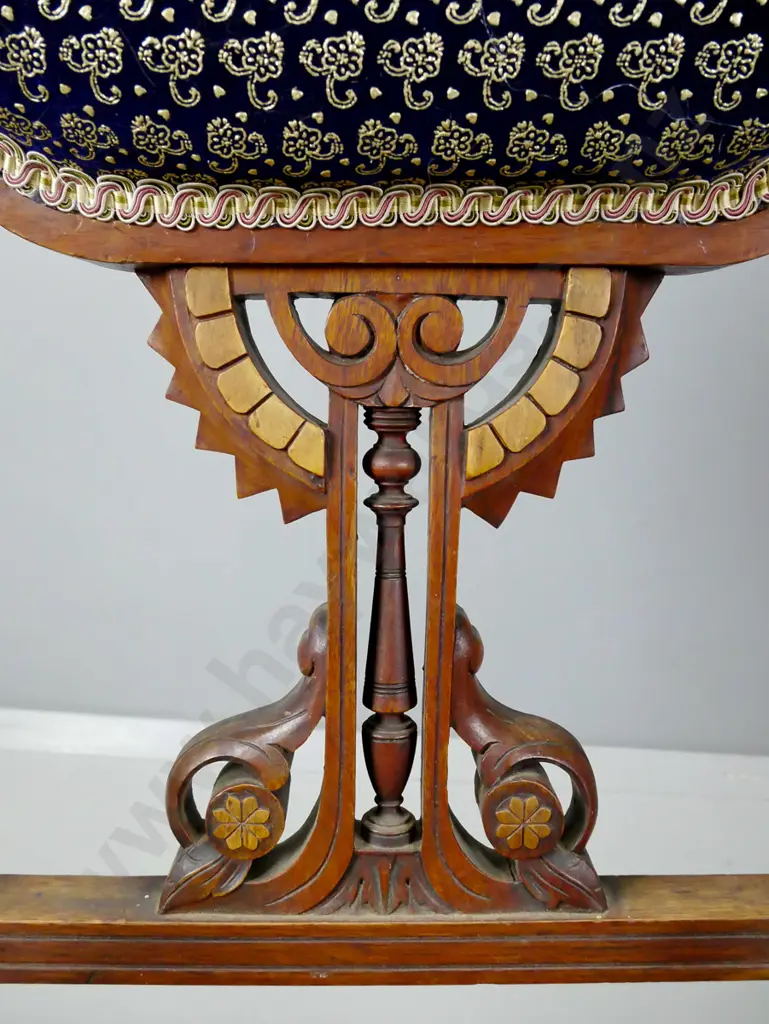 Victorian walnut bedroom chair with carved and turned back splat, turned & fluted side supports, on porcelain casters, Image 1++