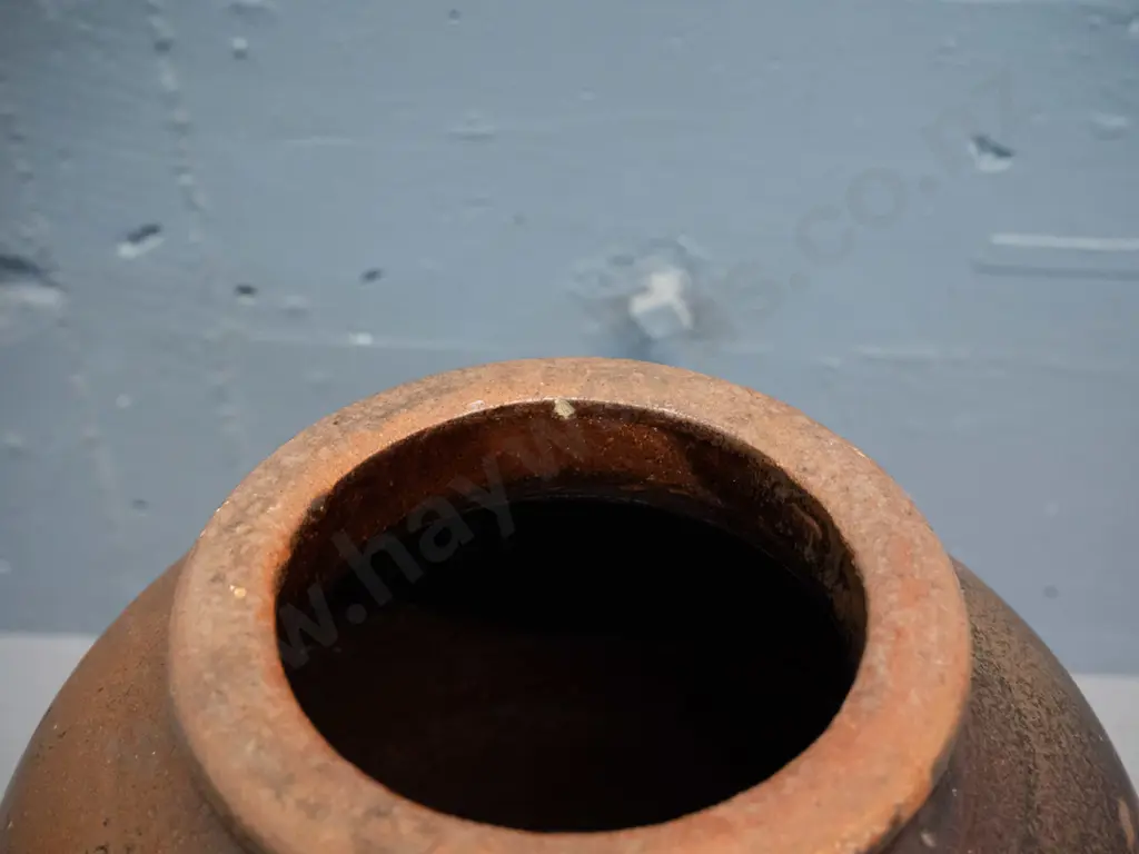 vintage wide mouth stoneware crock - marked Luke Adams Sydenham Christchurch on base, has some glaze chips H350 D200 Image 1++
