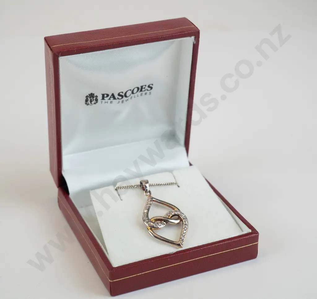 silver double heart cz pendant stamped 925 Image 1++