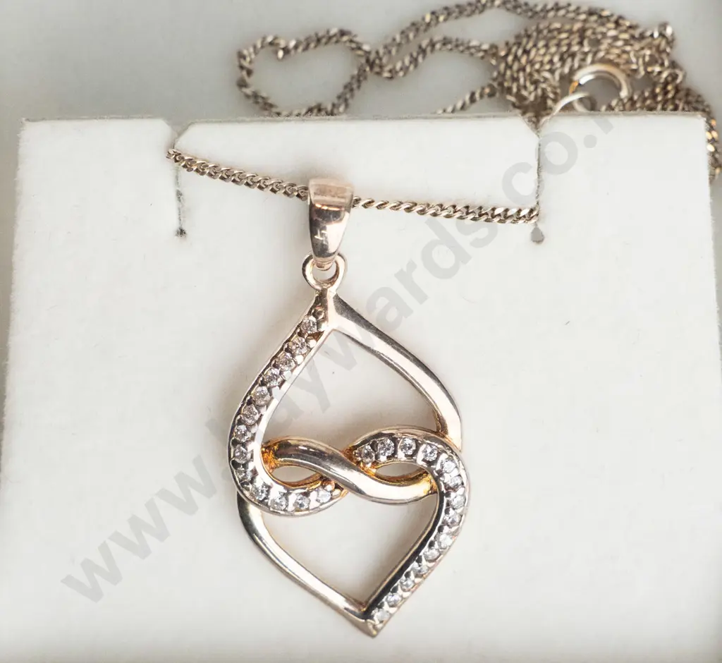 silver double heart cz pendant stamped 925 Image 1++