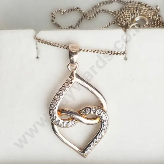 silver double heart cz pendant stamped 925