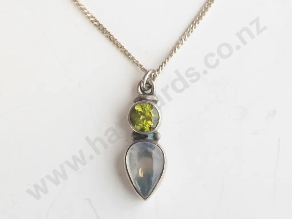 peridot / moonstone necklace chain stamped sterling Image 1++