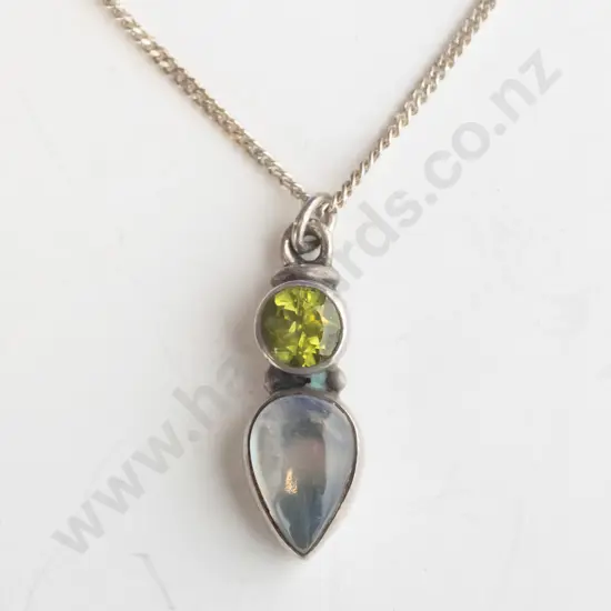 peridot / moonstone necklace chain stamped sterling