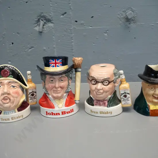 4 small character jugs - 3 Royal Doulton Jim Beam & a Shorter & Son Winston Churchill H-100