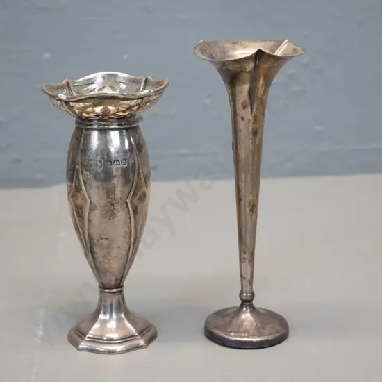 2 small sterling silver bud vases - taller is H-140