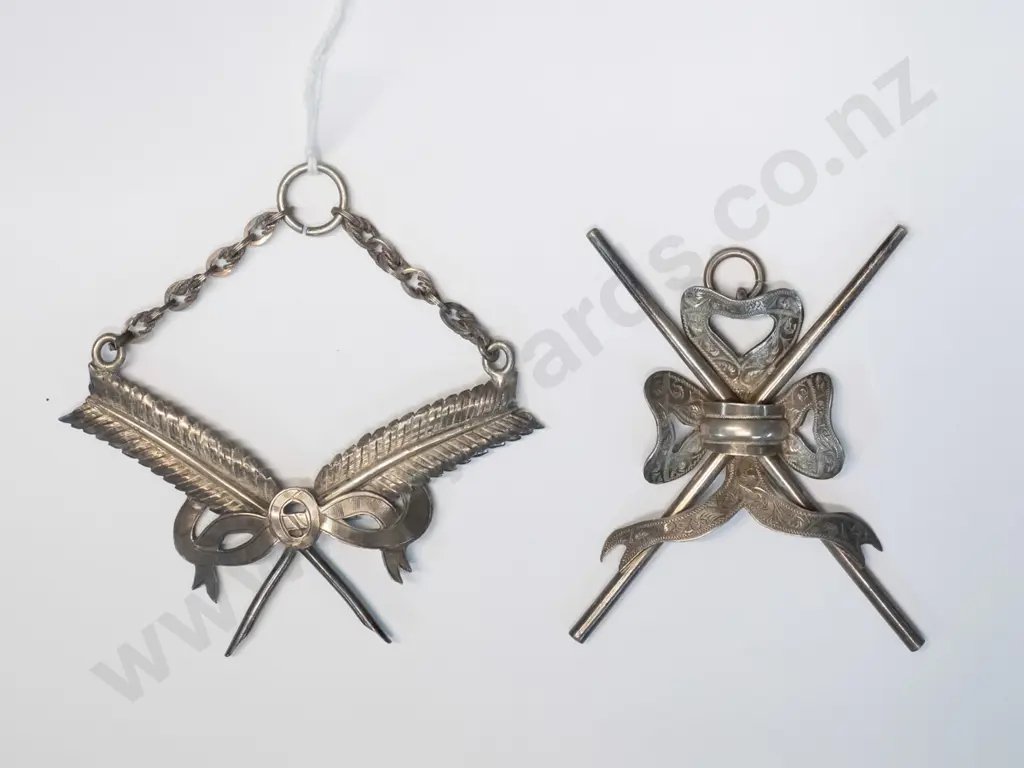 2 (lodge?) medallions or badges, both marked "A. Stoneham Stg Silver" larger is H-100 W-100 Image 1++