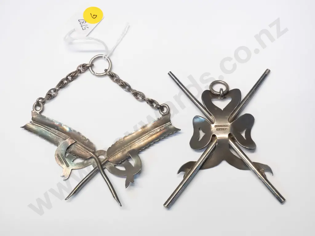 2 (lodge?) medallions or badges, both marked "A. Stoneham Stg Silver" larger is H-100 W-100 Image 1++