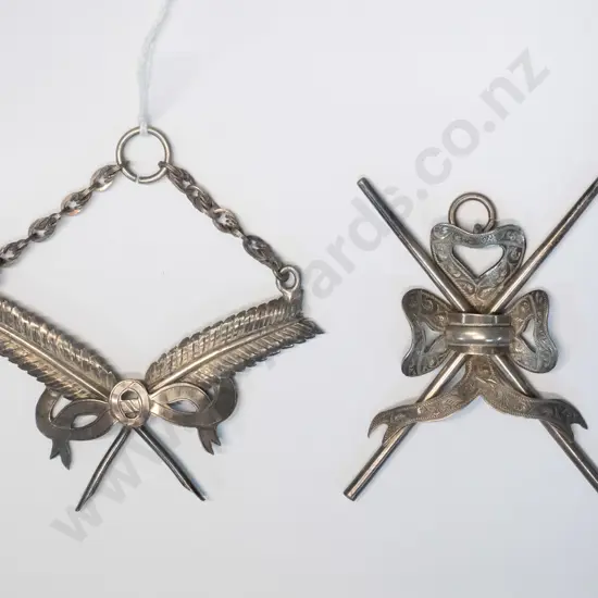 2 (lodge?) medallions or badges, both marked "A. Stoneham Stg Silver" larger is H-100 W-100