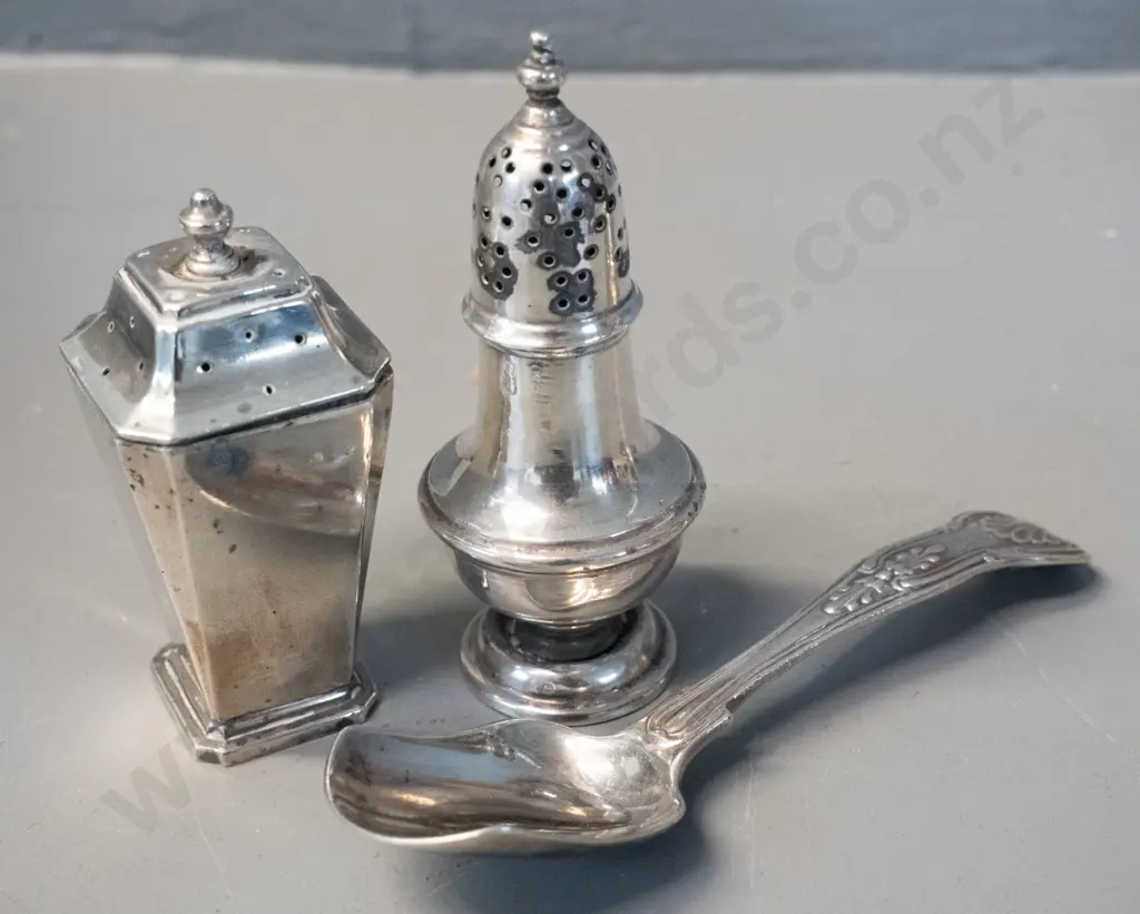 Bohemian ruby & clear cut glass vase and 4 silver items - spoon and one condiment hallmarked sterling, others faint or Image 1++
