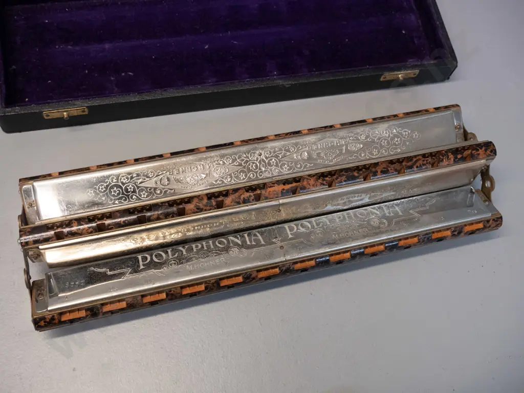 cased Hohner Polyphonia triple harmonica L-310 - very minor wear Image 1++