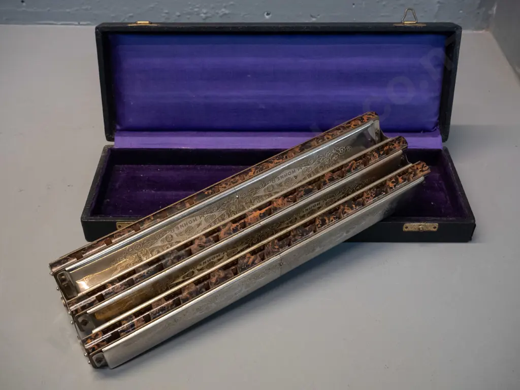 cased Hohner Polyphonia triple harmonica L-310 - very minor wear Image 1++