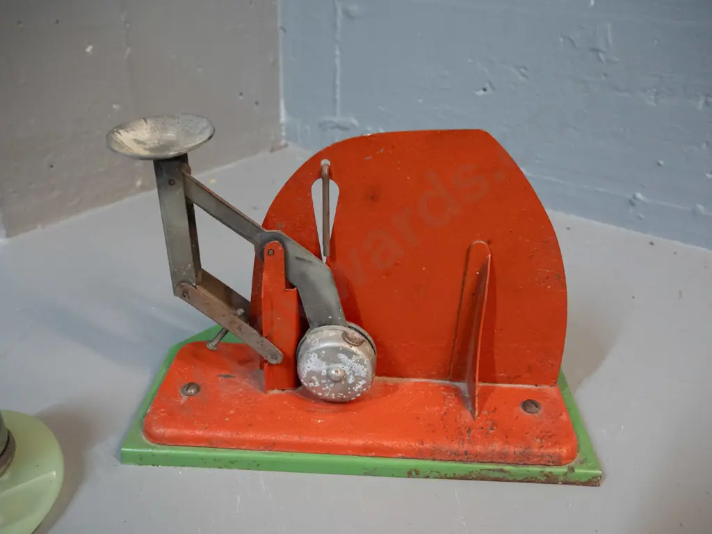 vintage Cyclone egg scale, green glass based inkwell & calendar, and 2 sets of vintage darts - wear to egg scale Image 1++