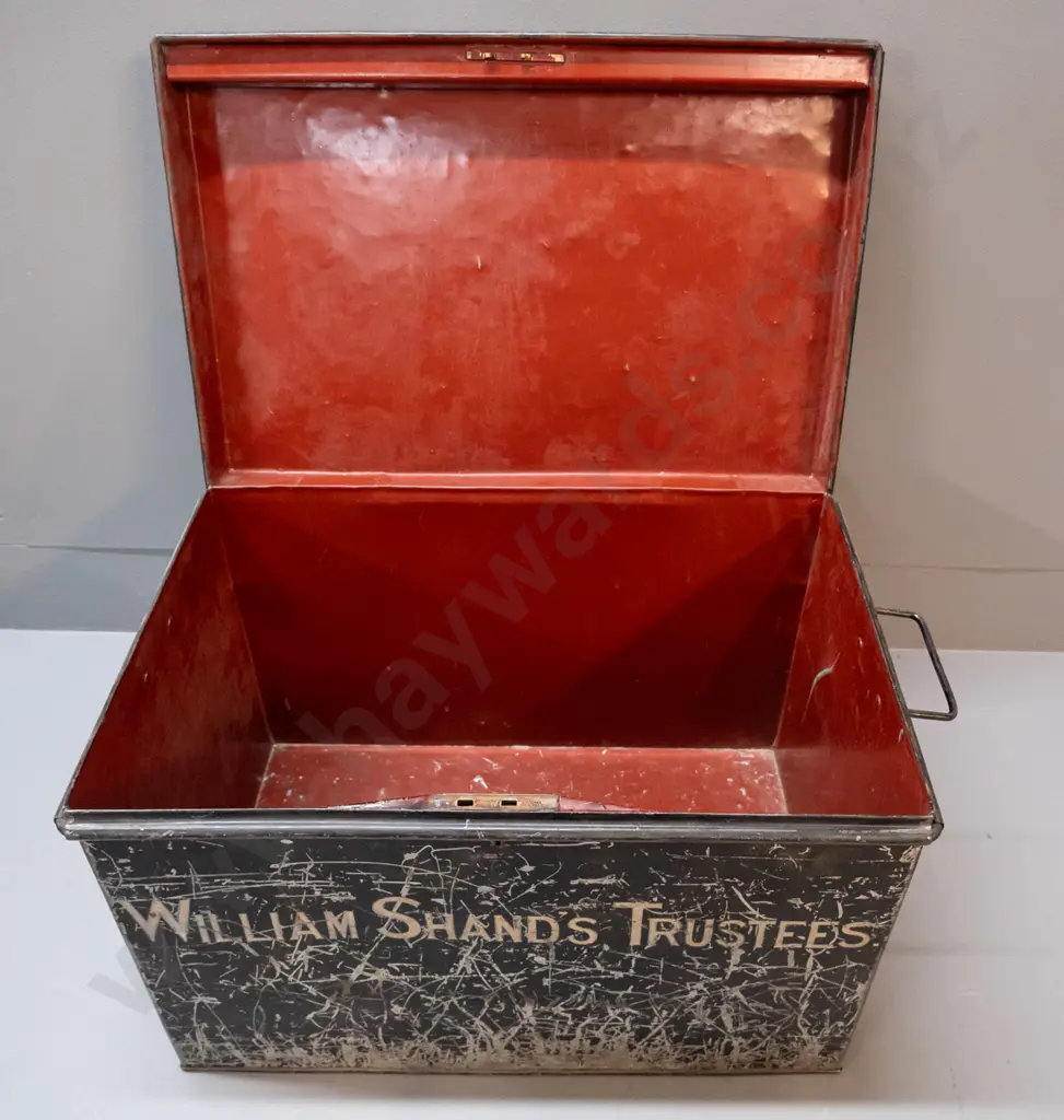tin deed box with heavy wear to paint - marked William Shand Trustees H-310 W-445 D-290 Image 1++