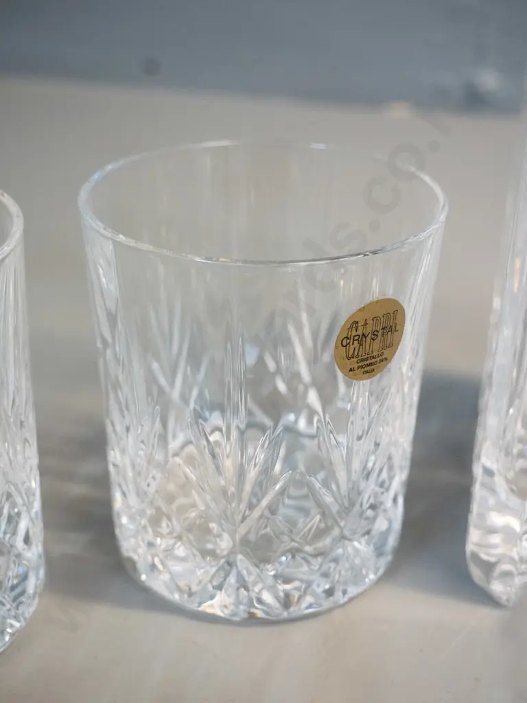 Capri Italy moulded crystal stoppered whisky decanter and 8 glasses. Decanter H-240 Image 1++
