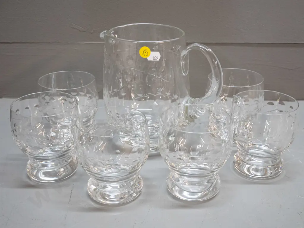 Webb-Corbett cut crystal water jug and 6 tumblers H-175 W-190 Image 1++