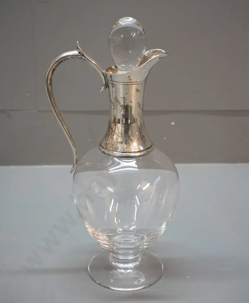 sterling silver mounted footed claret jug with stopper H-330 Image 1++