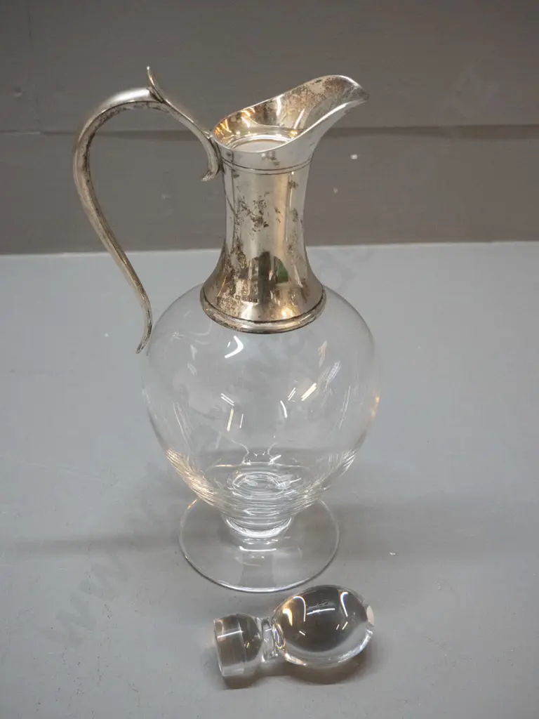 sterling silver mounted footed claret jug with stopper H-330 Image 1++
