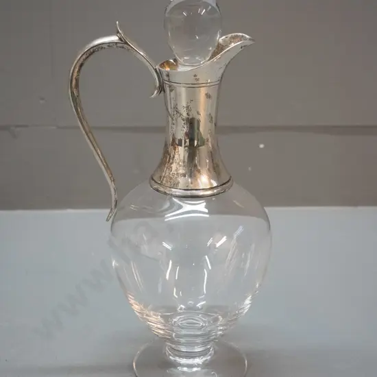 sterling silver mounted footed claret jug with stopper H-330