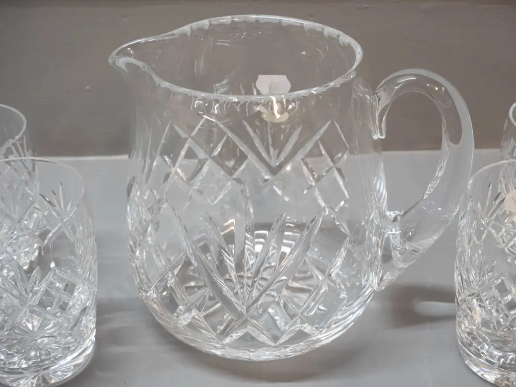 Webb-Corbett cut crystal water jug H-135 W-150 and 7 tumblers Image 1++