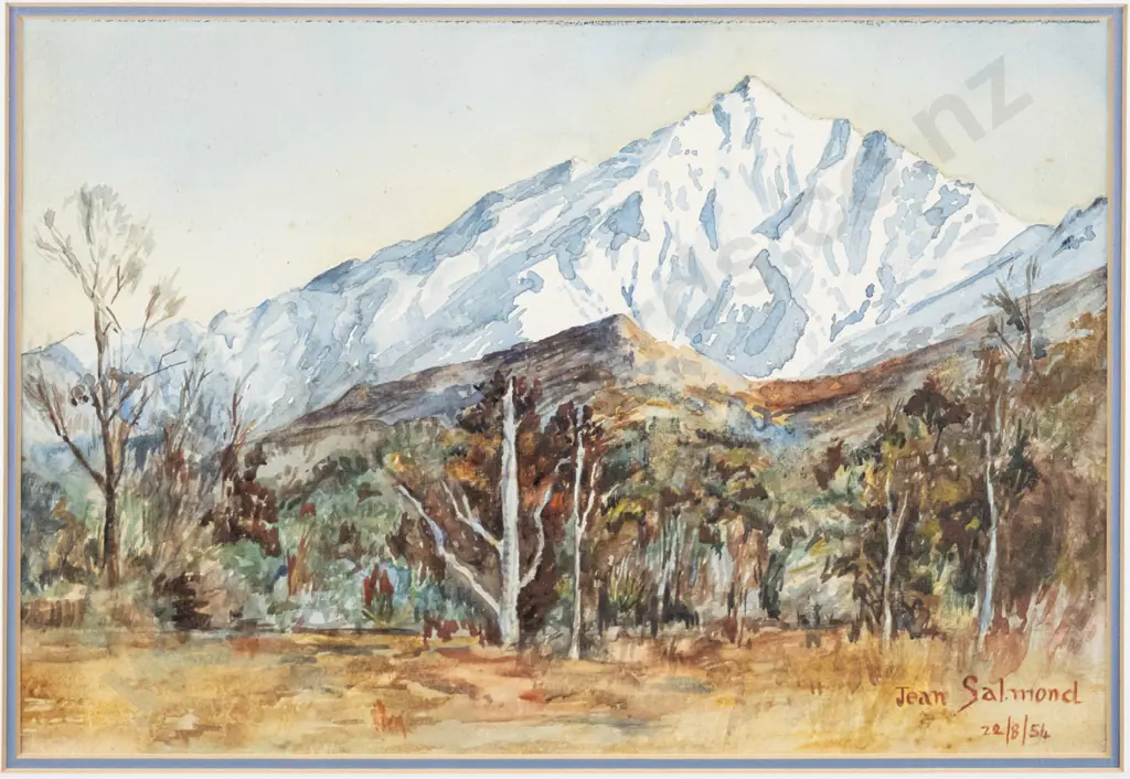 Jean Salmond '54 - framed watercolour - mountain scene (slight foxing) H-240 W-340 Image 1++