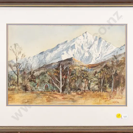 Jean Salmond '54 - framed watercolour - mountain scene (slight foxing) H-240 W-340