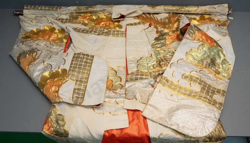 Japanese wedding coat with gilded thread, embroidered  cranes, etc. Approx size H-1800 W-1300 Image 1++