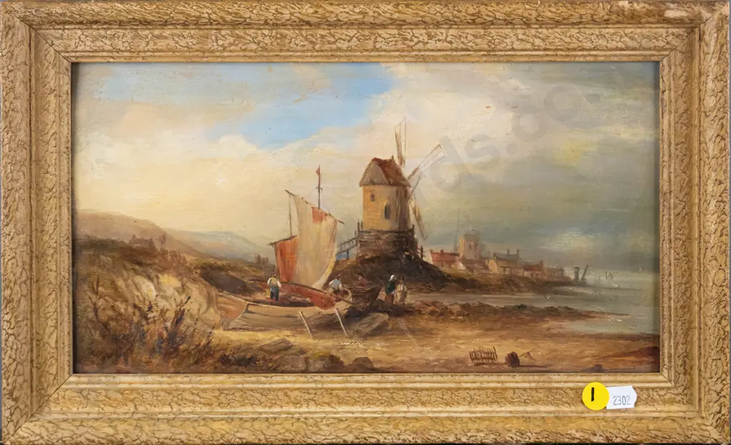framed oil - coastal windmill scene H-160 W-310 Image 1++