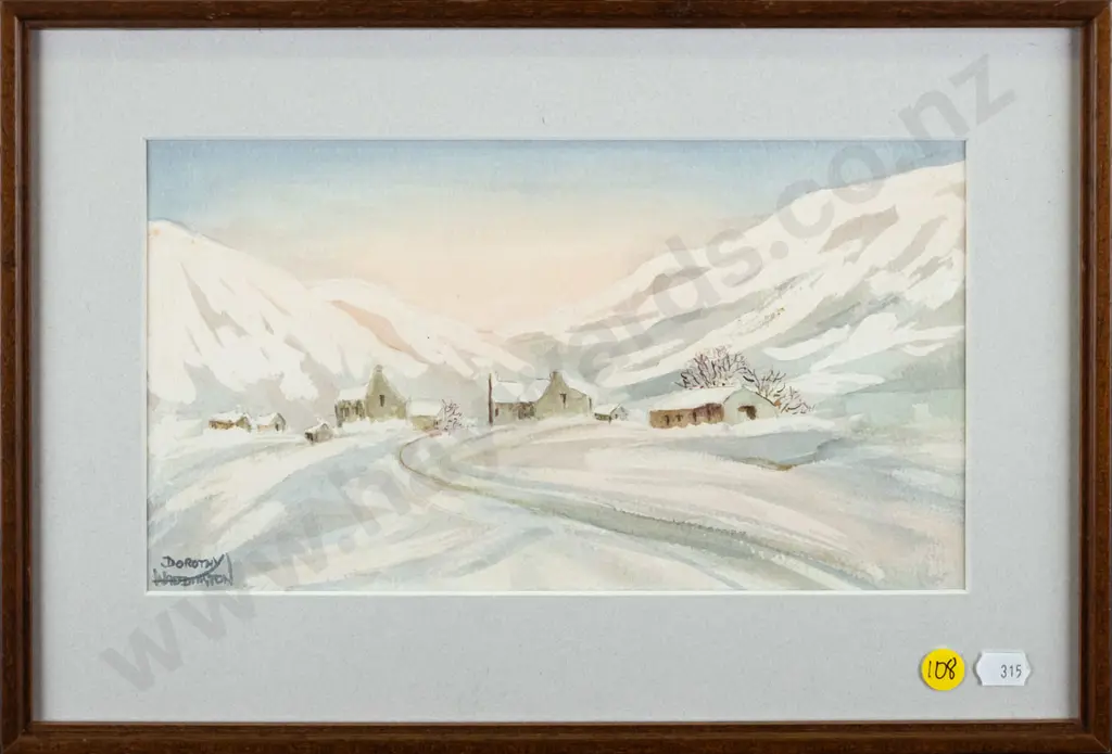 Dorothy Waddington - framed watercolour "Winter in Burrowdale - Cumbria" H-150 W-270 Image 1++