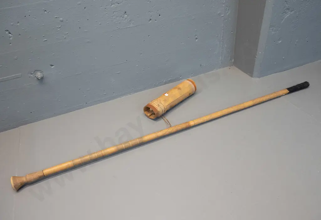 bamboo blow gun and dart holder full of darts - etched designs & woven binding L-1190 Image 1++