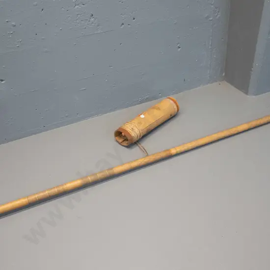 bamboo blow gun and dart holder full of darts - etched designs & woven binding L-1190