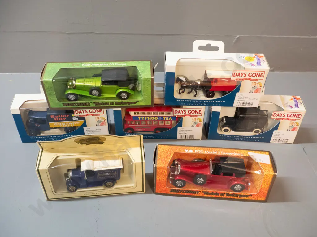7 boxed die-cast model vehicles - 4 "Days Gone" 2 Matchbox Models of Yesteryear Mercedes and a Cadbury delivery van Image 1++