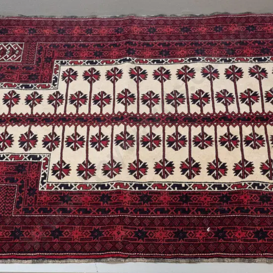 Balouchi Iranian prayer rug circa 1985 - some fraying of fringe on one end L-1220 W-870