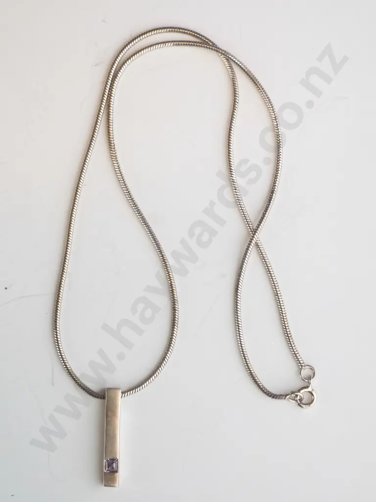 silver necklace with small amethyst all stamped 925 Image 1++