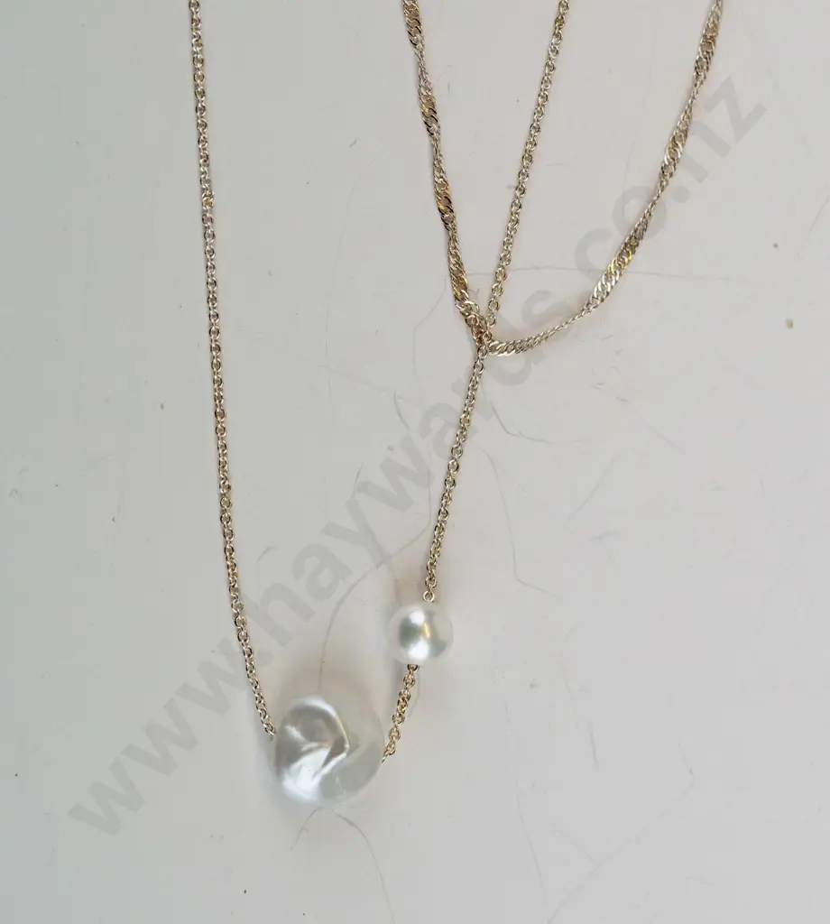 silver two-strand cultured pearl necklace stamped CR  'Carolina Ruiz' Image 1++