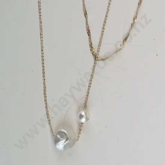 silver two-strand cultured pearl necklace stamped CR  'Carolina Ruiz'