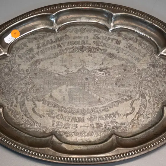New Zealand South Seas Exhibition 1925-26 souvenir silver-plated tray L-360 W-270