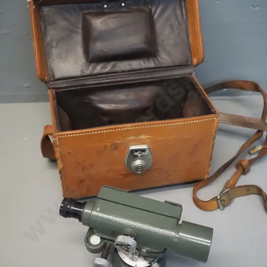 vintage surveyors level in fitted leather case - marked Watts London / Reg. 93977, case has Watson-Victor NZ label.