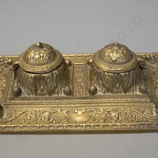 vintage cast brass double inkwell H-70 W-235 D-140