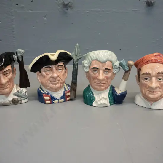 4 small Royal Doulton Williamsburg character jugs - Blacksmith, Apothecary, Guardsman & Gunsmith H-100