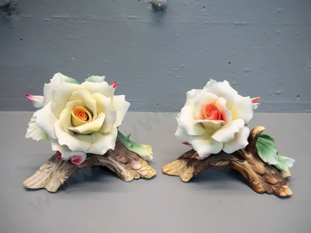 pair of Capodimonte Italian roses - small chips to one bud. H-140 W-160 Image 1++
