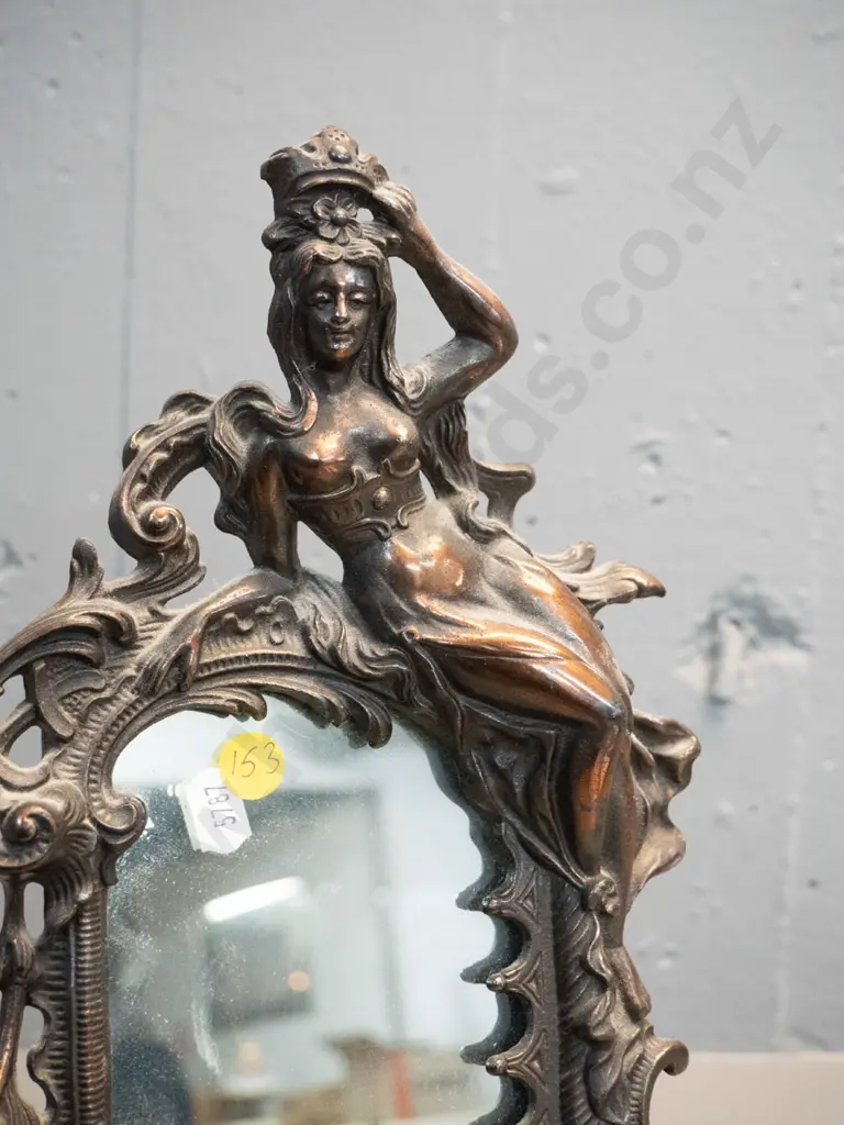 dressing table mirror in ornate cast metal figural frame H-350 W-200 Image 1++