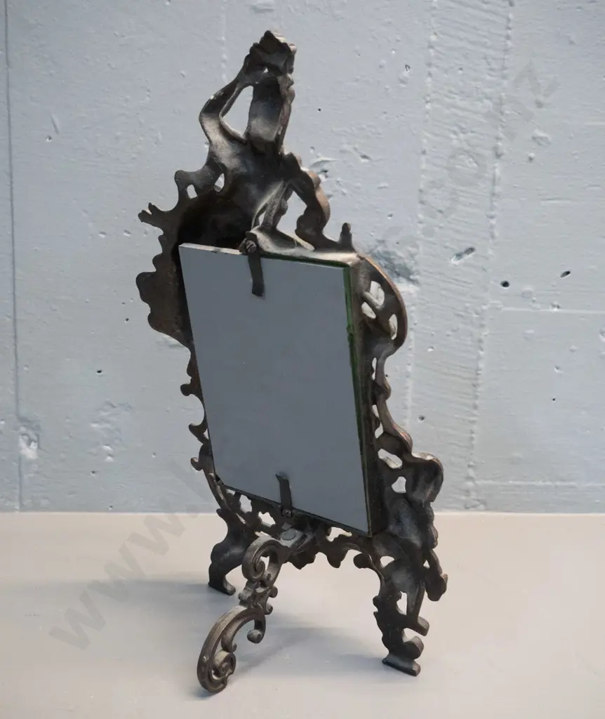 dressing table mirror in ornate cast metal figural frame H-350 W-200 Image 1++