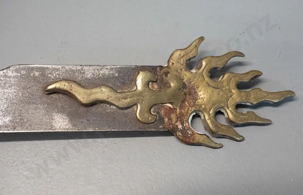 Indian knife-shaped ornament with cast brass elephant handle, flame ornament on tip L-390 Image 1++
