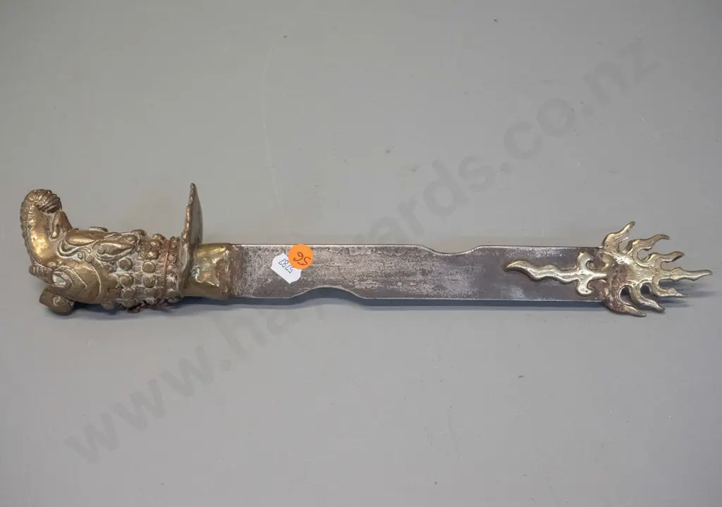 Indian knife-shaped ornament with cast brass elephant handle, flame ornament on tip L-390 Image 1++