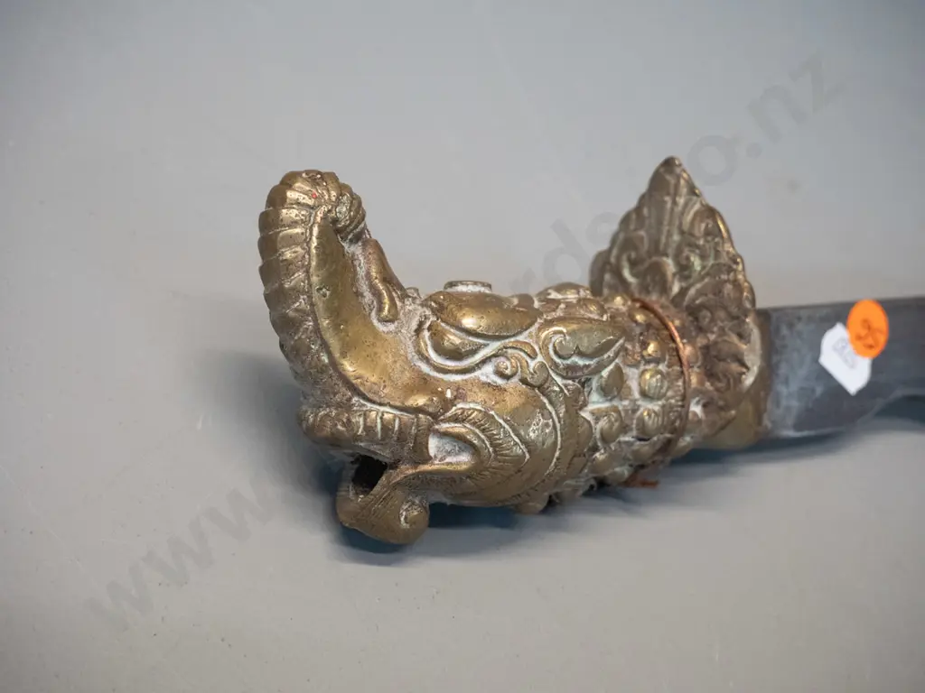Indian knife-shaped ornament with cast brass elephant handle, flame ornament on tip L-390 Image 1++